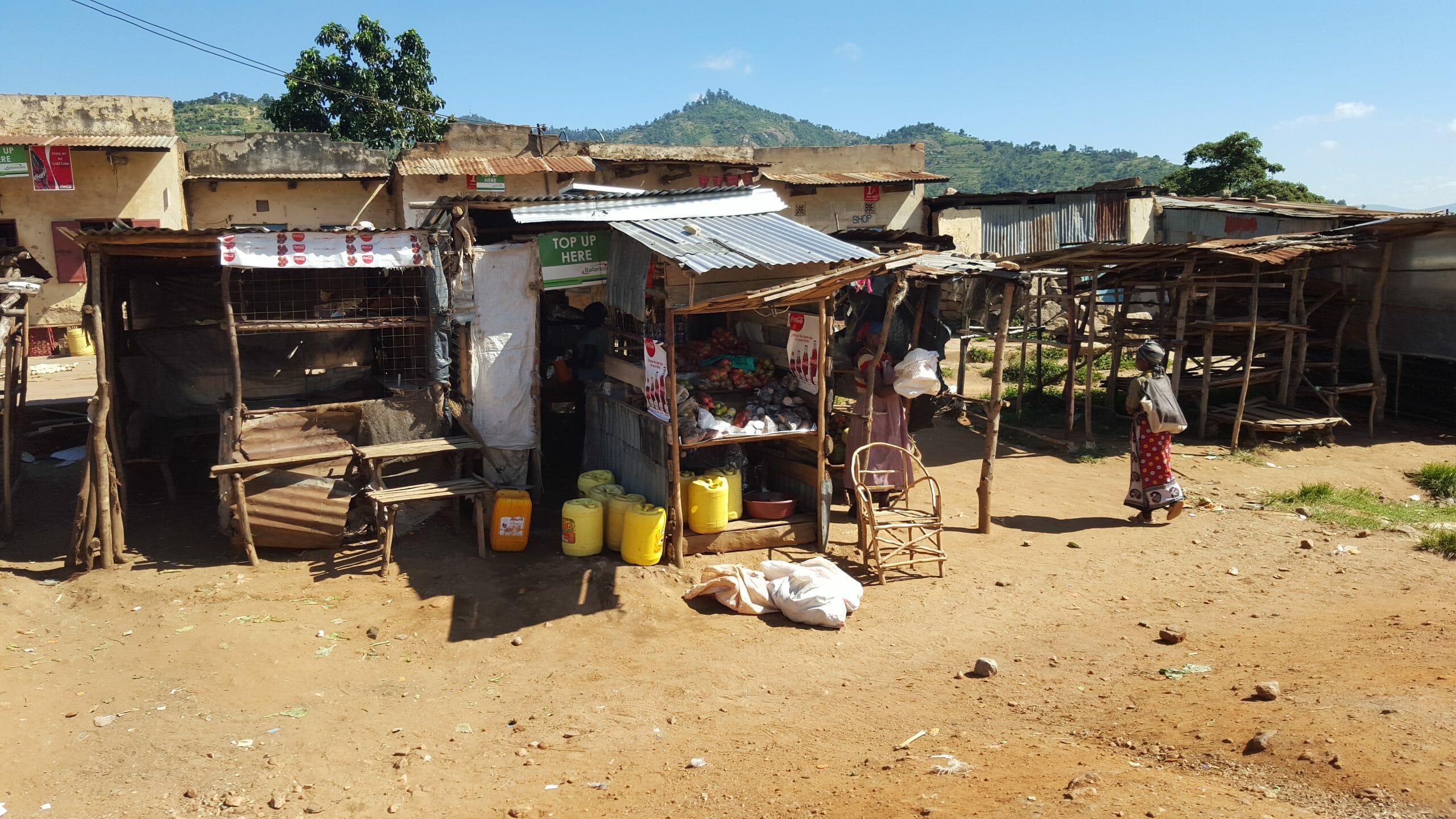 A local roadside shop in Kenya on a sunny day